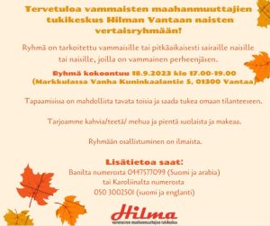 Tervetuloa Vantaan naisten ryhmään maanantaina 18.9.2023 klo 17.00!